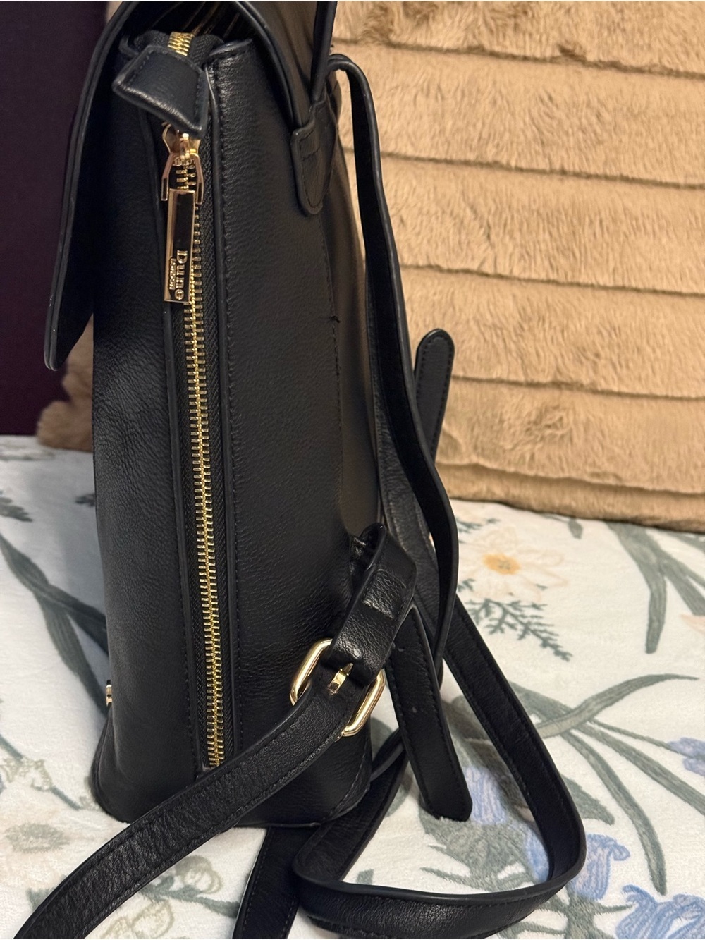 ✨ Dune London Black Structured Backpack | Gold Hardware Pebbled Vegan Leather ✨ - Picture 5 of 8